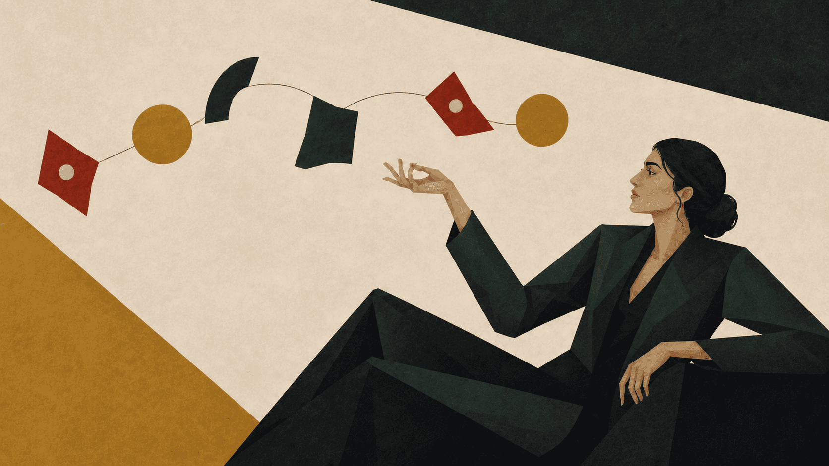 A Middle Eastern woman tracing connections between abstract story elements
