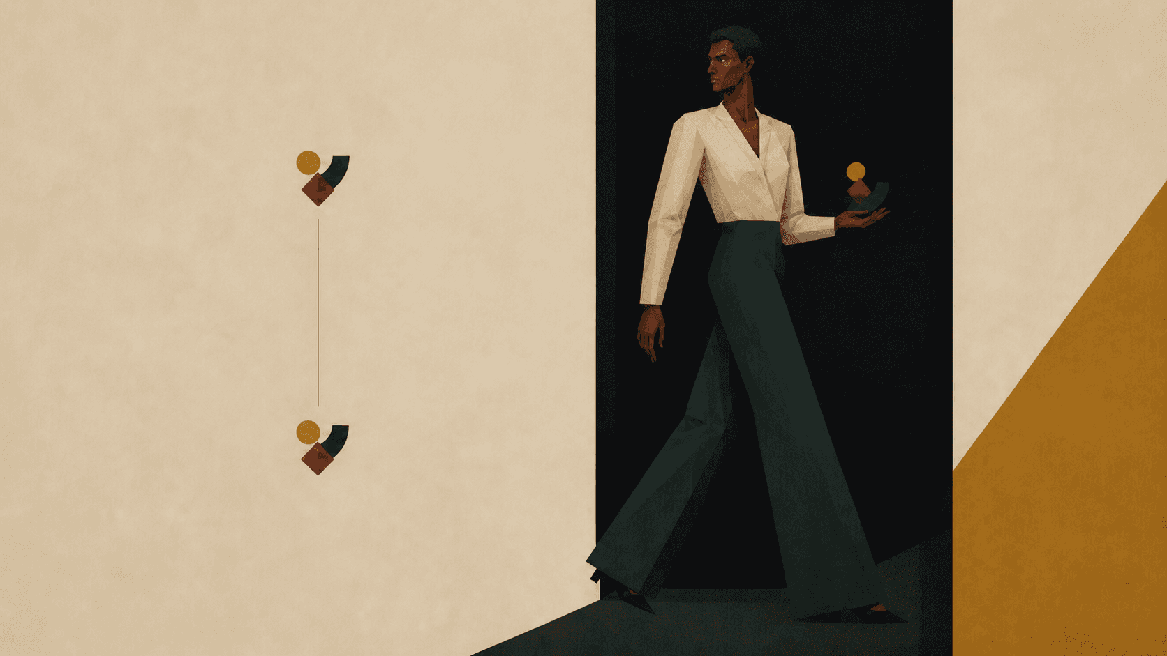 A Black man carrying one story motif into two matching copies