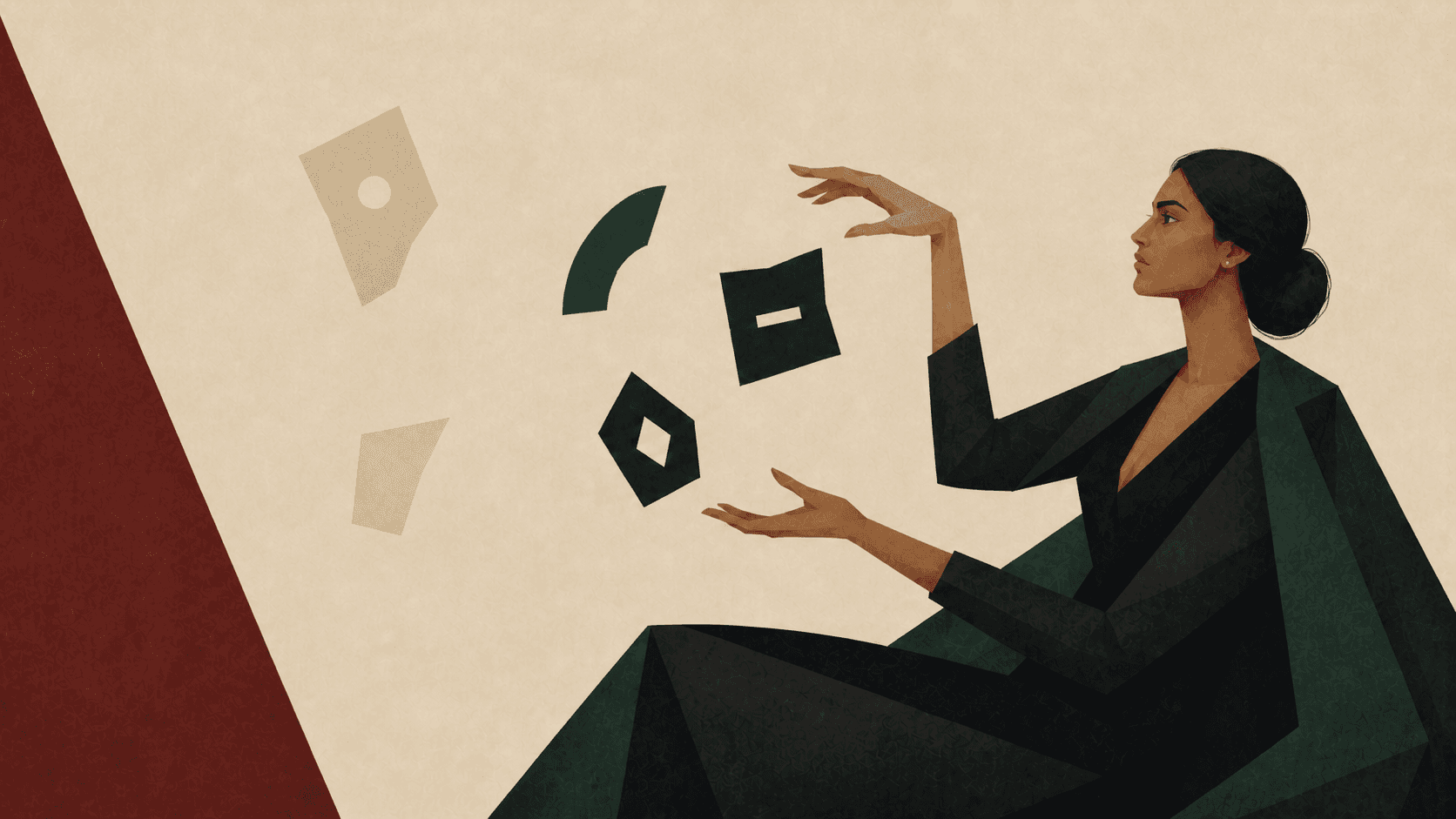 A South Asian woman focusing on one clear cluster among faded story elements